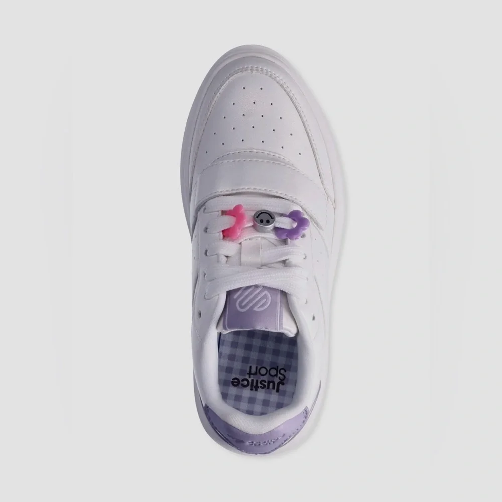 White and Purple Sneakers with Smiley Charms